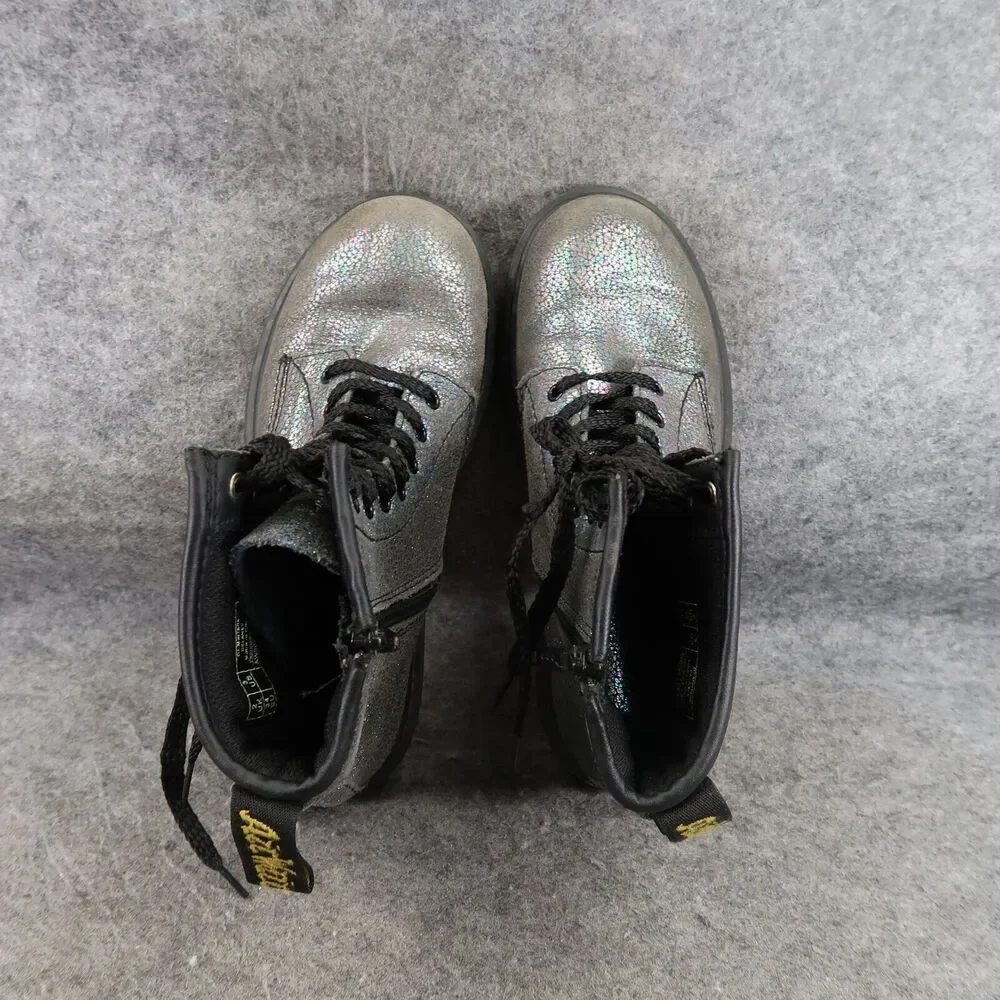 Dr Martens Shoes Kids 3 Boots Combat Delaney Crackle Iridescent Leather Docs Dm